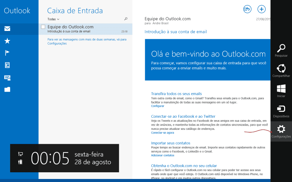 Configurando seu email do Windows 8