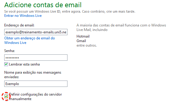 Configurar conta de email no Windows Live Mail